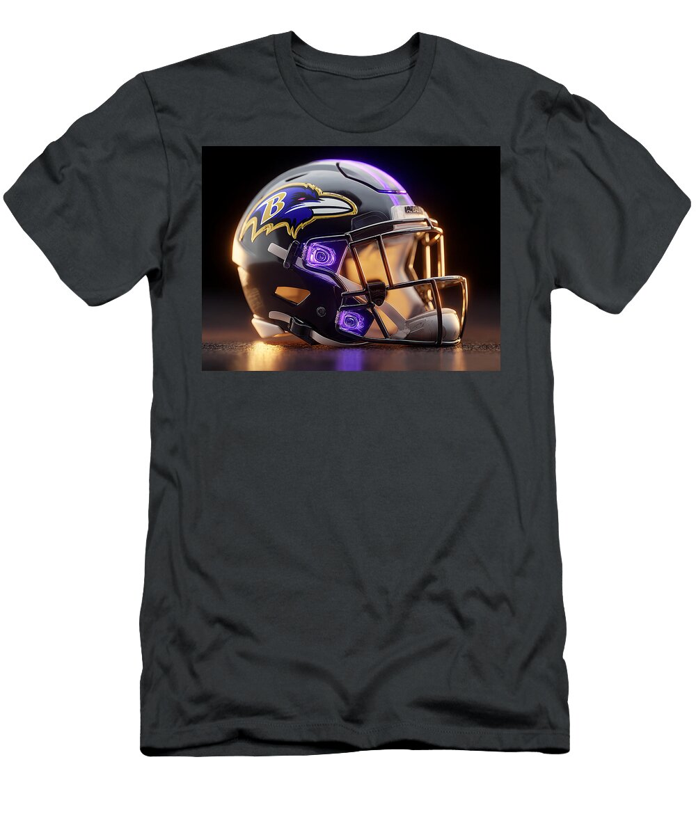 1 Baltimore Ravens Football Helmet Kevin Walker and Pixel Reverie T-Shirt