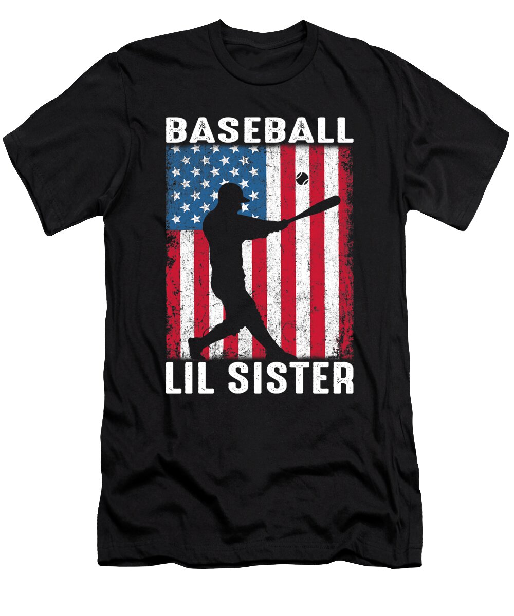 1 Baseball Lil Sister USA Flag Catcher Fathers Day Dhbubble T-Shirt