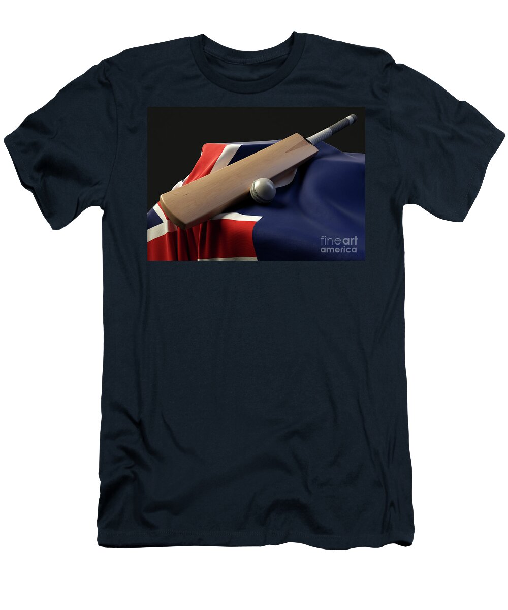 1 Cricket Ball Bat and New Zealand Flag Allan Swart T-Shirt