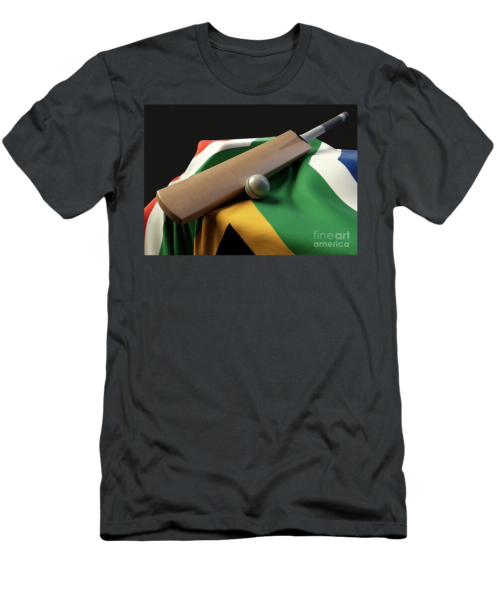 1 Cricket Ball Bat and South Africa Flag Allan Swart T-Shirt