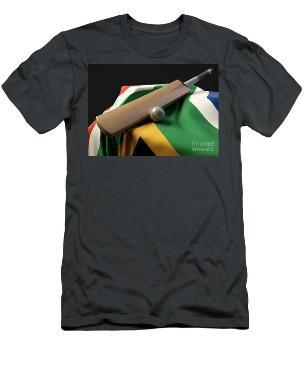 1 Cricket Ball Bat and South Africa Flag Allan Swart T-Shirt