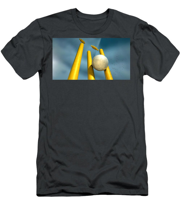 1 Cricket Ball Hitting Wickets Allan Swart T-Shirt