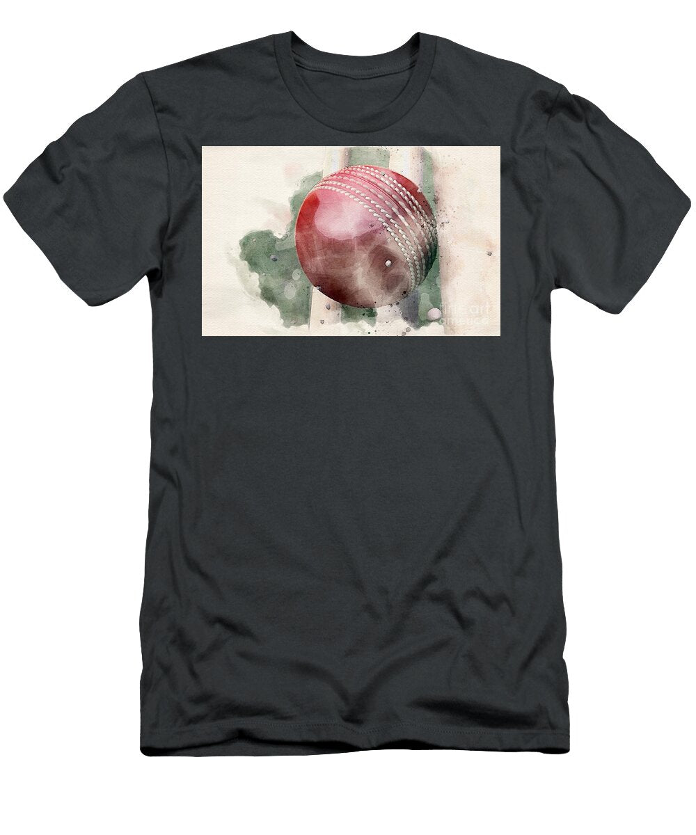 1 Cricket Ball Striking Wickets Watercolor Allan Swart T-Shirt