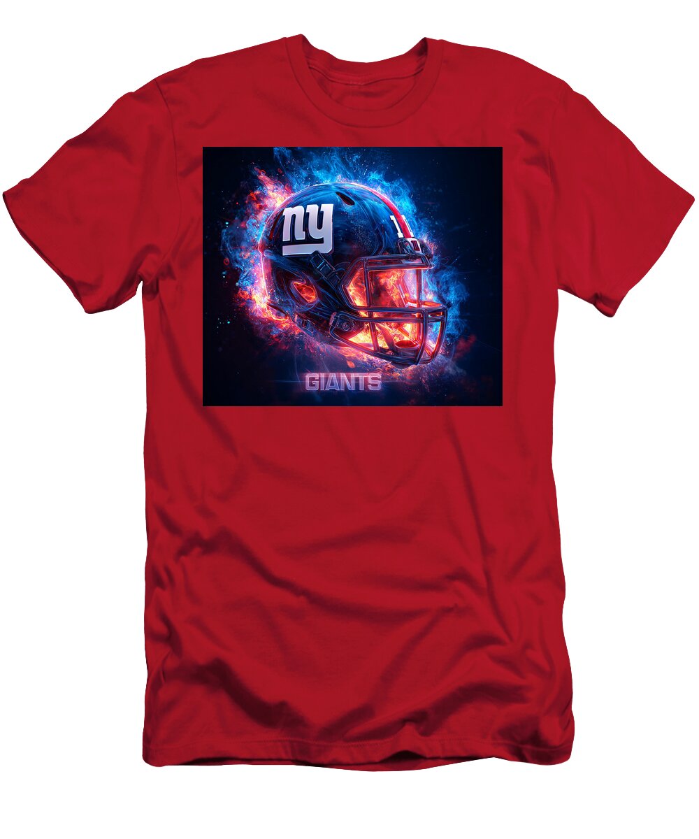 1 Fiery New York Giants Helmet Kevin Walker and Pixel Reverie T-Shirt