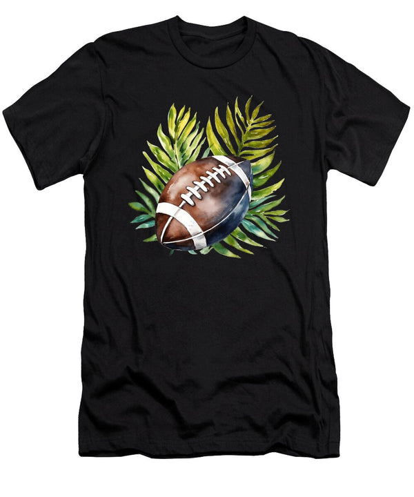 1 Football Touchdown in Tropical Jungle Leaves Quarterback Heidi Joyce T-Shirt