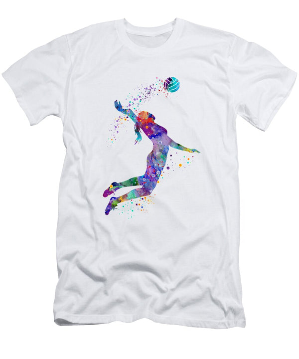 1 Girl Volleyball Bounce Art Colorful Watercolor Gift Sports Art Gift for Her White Lotus T-Shirt
