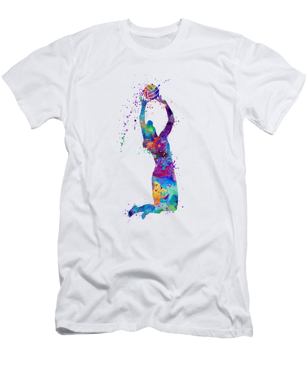1 Girl Volleyball Bouncing Colorful Blue Purple Watercolor Gift White Lotus T-Shirt