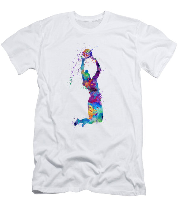 1 Girl Volleyball Bouncing Colorful Blue Purple Watercolor Gift White Lotus T-Shirt