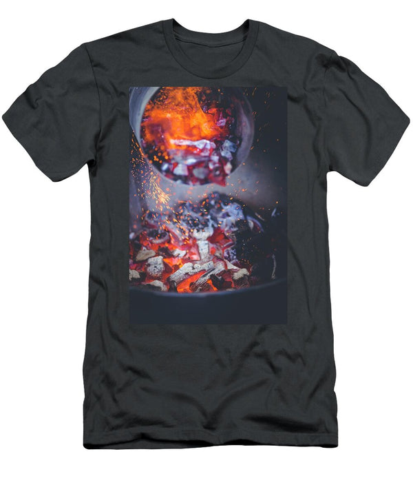 1 Glowing Charcoal From a Chimney Starter Being Poured Into a Barbecue Eising Studio T-Shirt