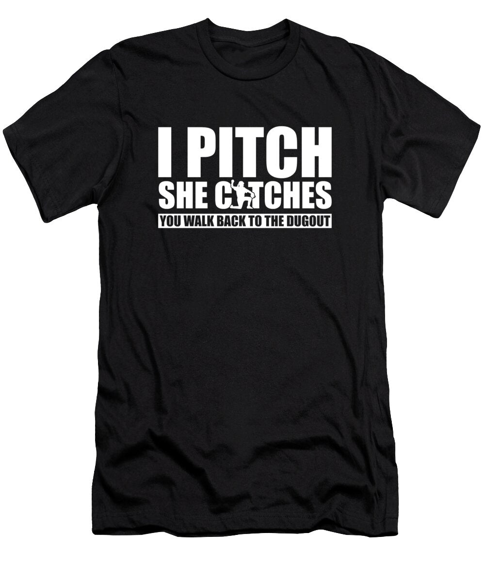 1 I Pitch She Catches Batter Catcher Softball Pitcher Crazy Squirrel T-Shirt