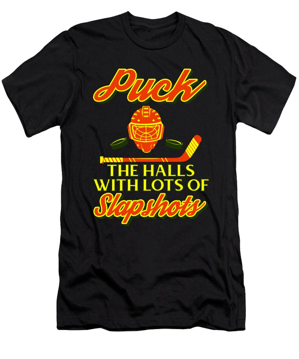 1 Ice Hockey Fan Gift Puck the Halls with Lots of Slapshots Ice Hockey Humor Kanig Designs T-Shirt