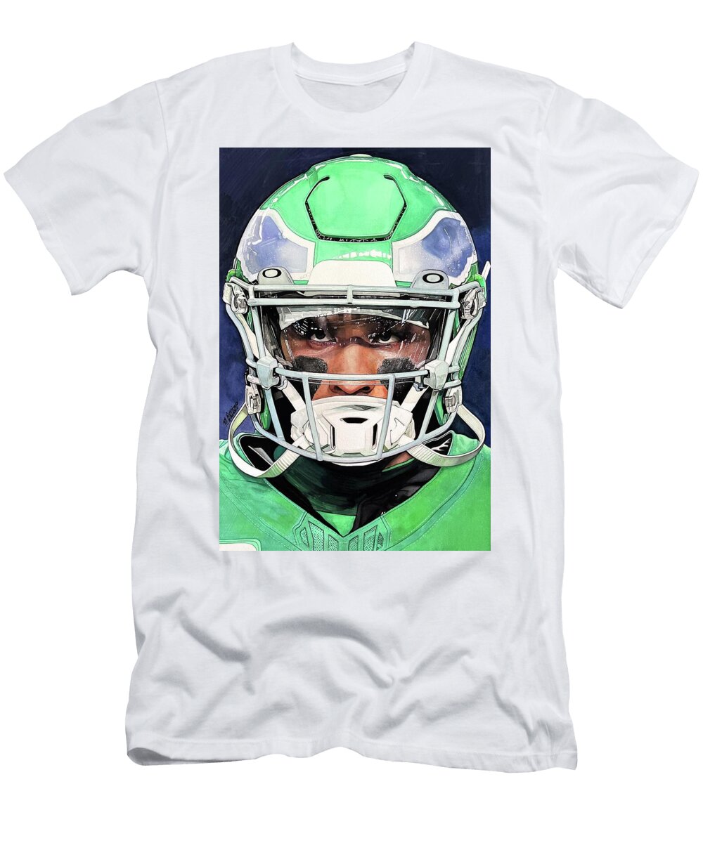1 Jalen Hurts Watercolor Philadelphia Eagles Michael Pattison T-Shirt