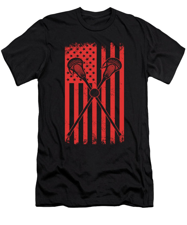 1 Lacrosse Player Gift Idea American Flag Lacrosse Sticks Kanig Designs T-Shirt