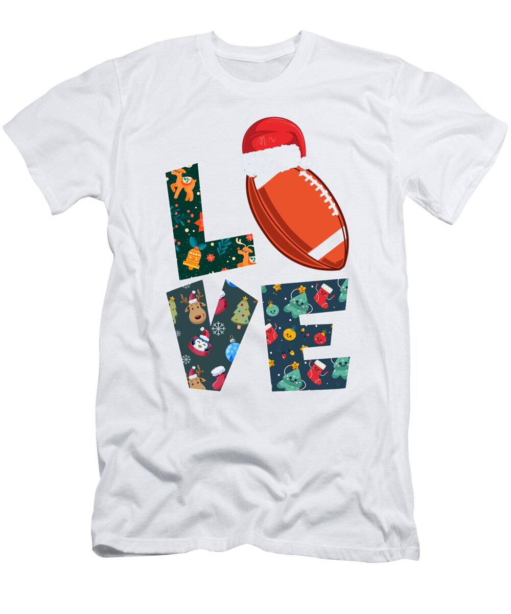 1 Love Christmas American Football Santa Hat Xmas Florian Dold Art T-Shirt