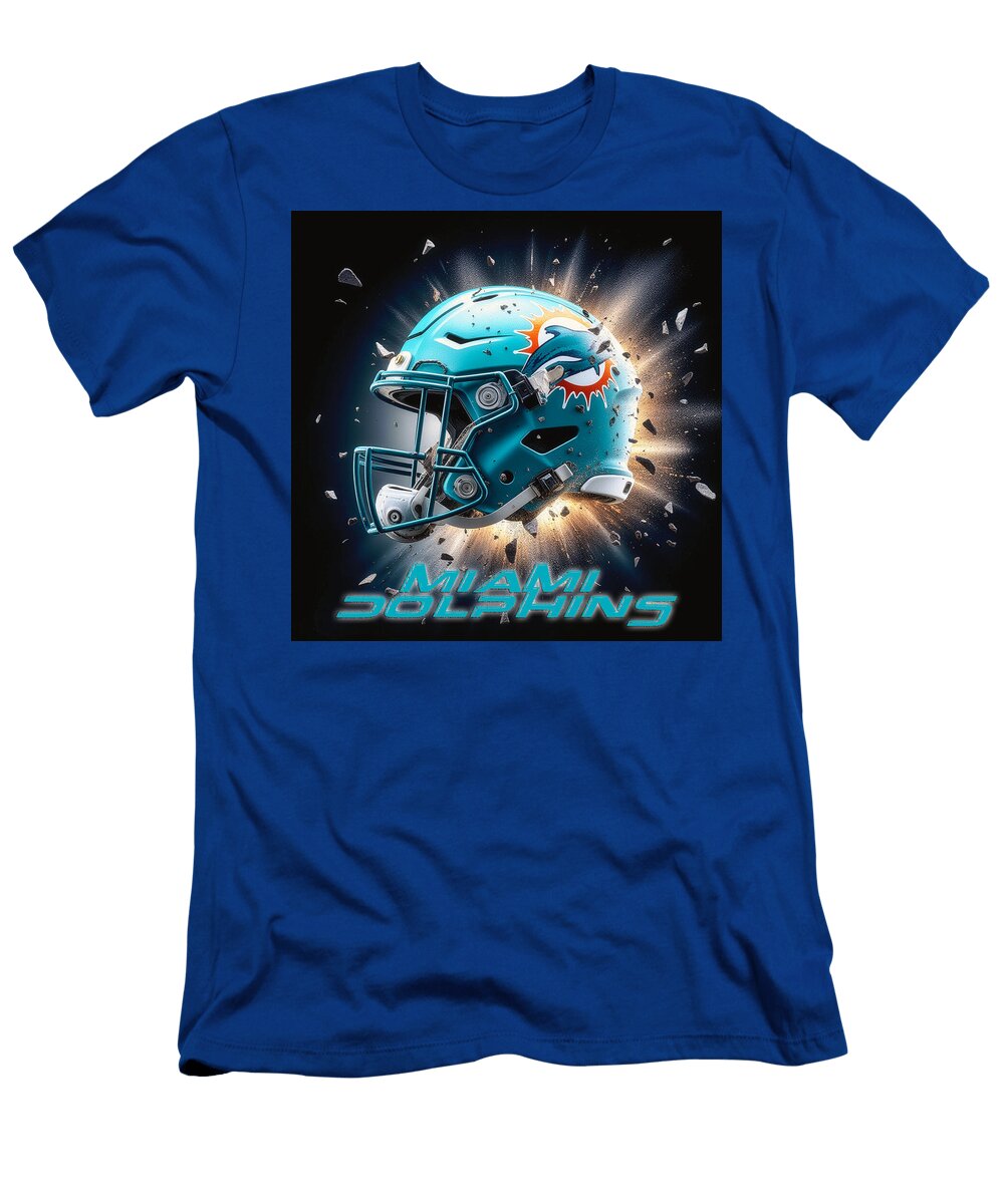 1 Miami Dolphins Football Helmet Kevin Walker and Pixel Reverie T-Shirt