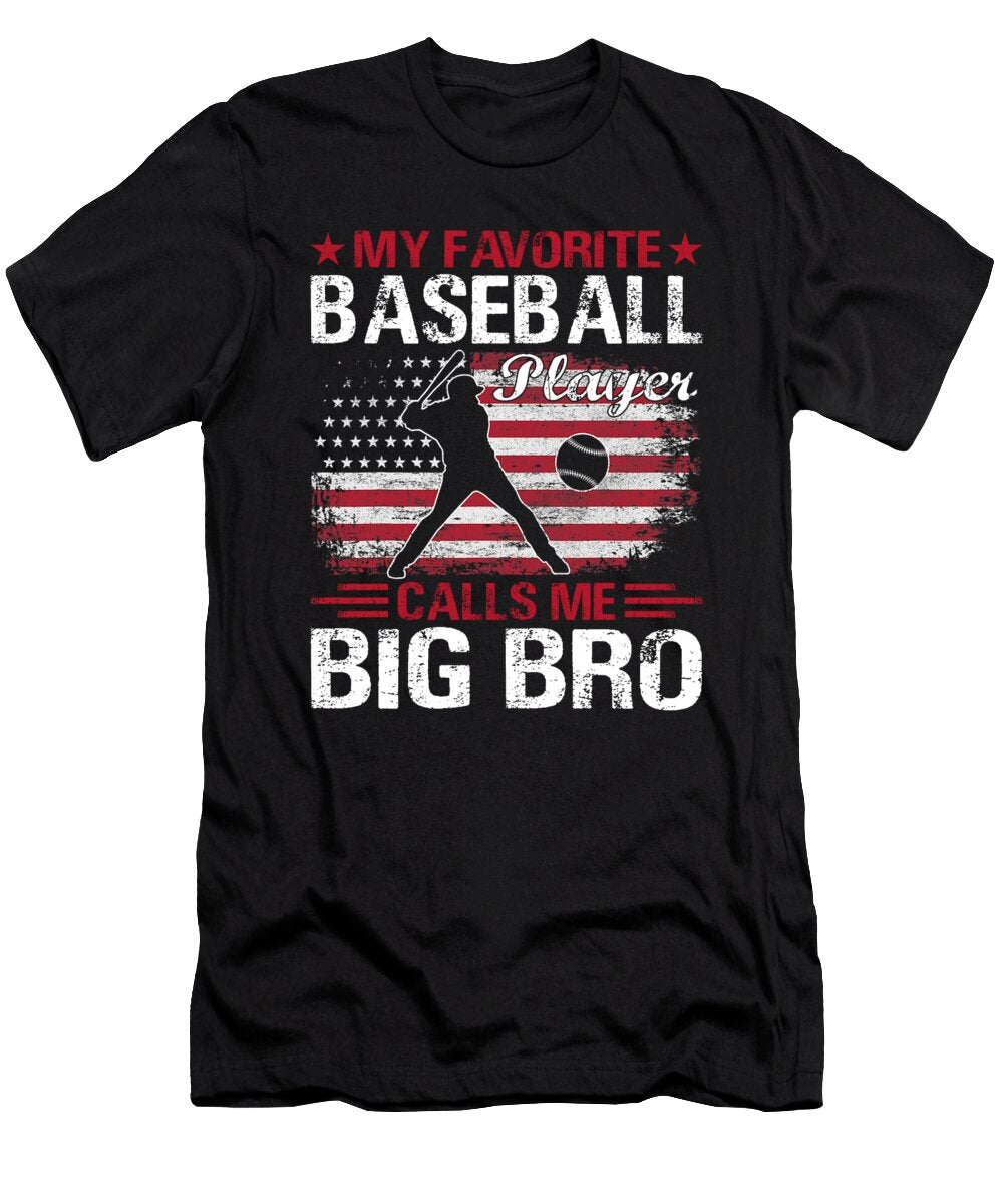 1 My Favorite Baseball Catcher Calls Me Big Bro Baseball USA Flag Dhbubble T-Shirt