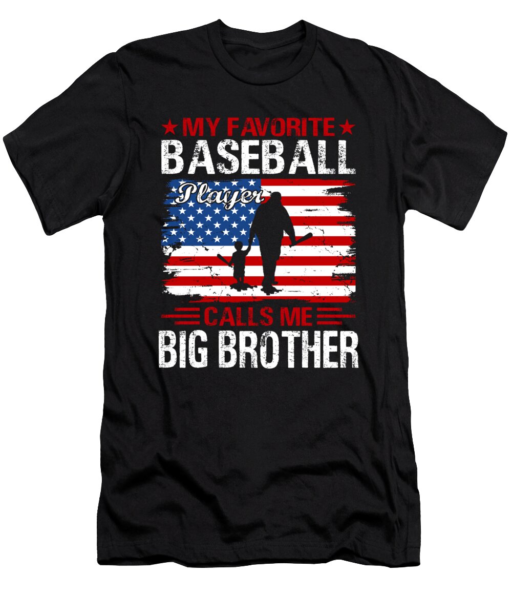 1 My Favorite Baseball Catcher Calls Me Big Brother Baseball USA Flag Dhbubble T-Shirt