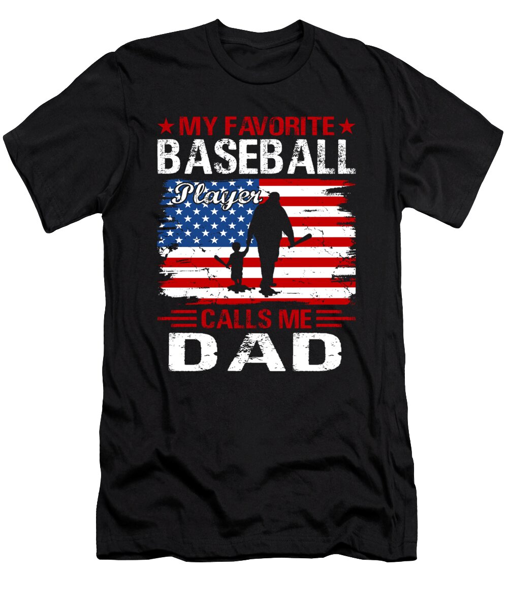 1 My Favorite Baseball Catcher Calls Me Dad Baseball USA Flag Dhbubble T-Shirt
