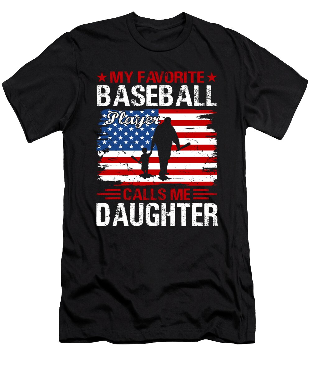 1 My Favorite Baseball Catcher Calls Me Daughter Baseball USA Flag Dhbubble T-Shirt