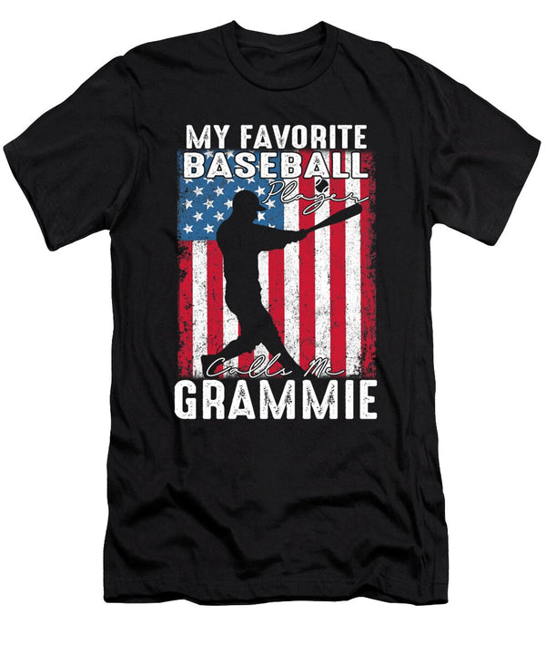 1 My Favorite Baseball Player Calls Me Grammie Baseball USA Flag Dhbubble T-Shirt