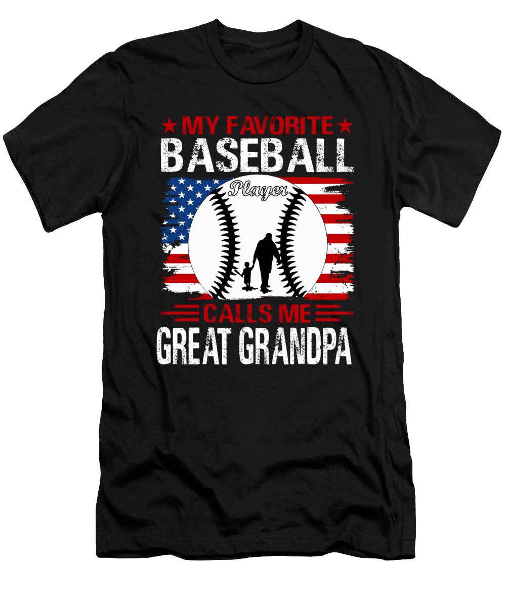 1 My Favorite Baseball Player Calls Me Great Grandpa Baseball USA Flag Dhbubble T-Shirt