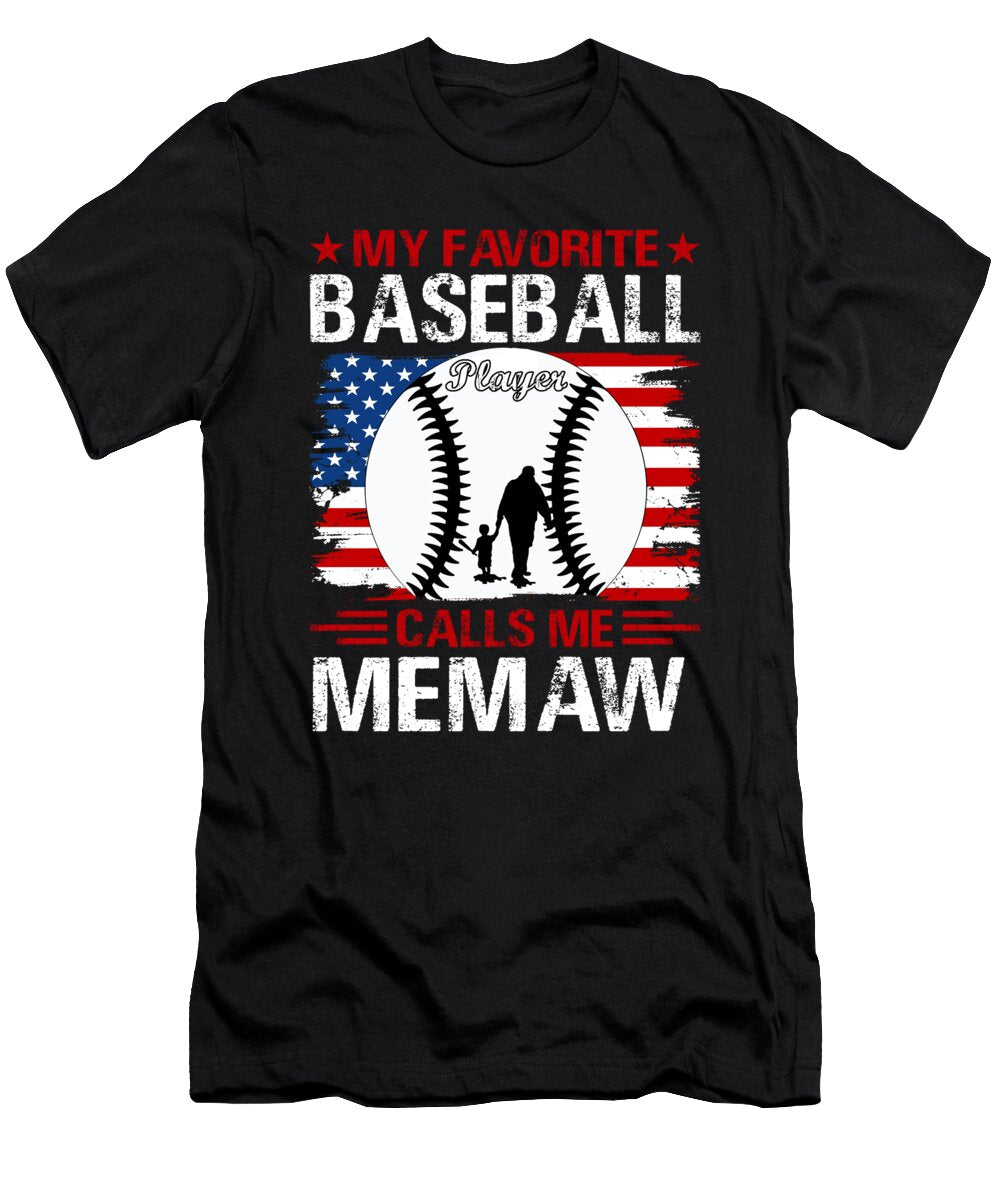 1 My Favorite Baseball Player Calls Me Memaw Baseball USA Flag Dhbubble T-Shirt
