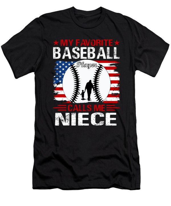 1 My Favorite Baseball Player Calls Me Niece Baseball USA Flag Dhbubble T-Shirt
