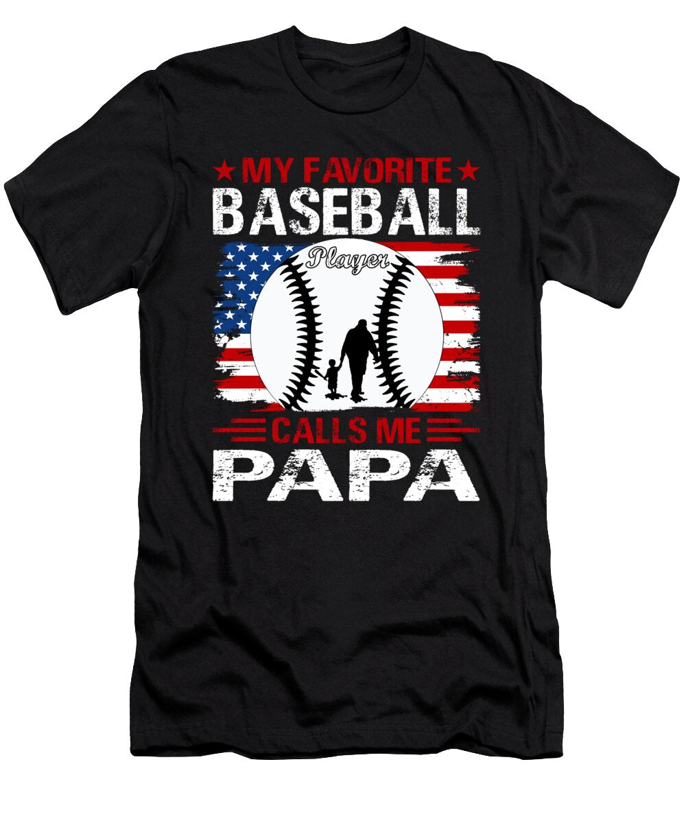 1 My Favorite Baseball Player Calls Me Papa Baseball USA Flag Dhbubble T-Shirt