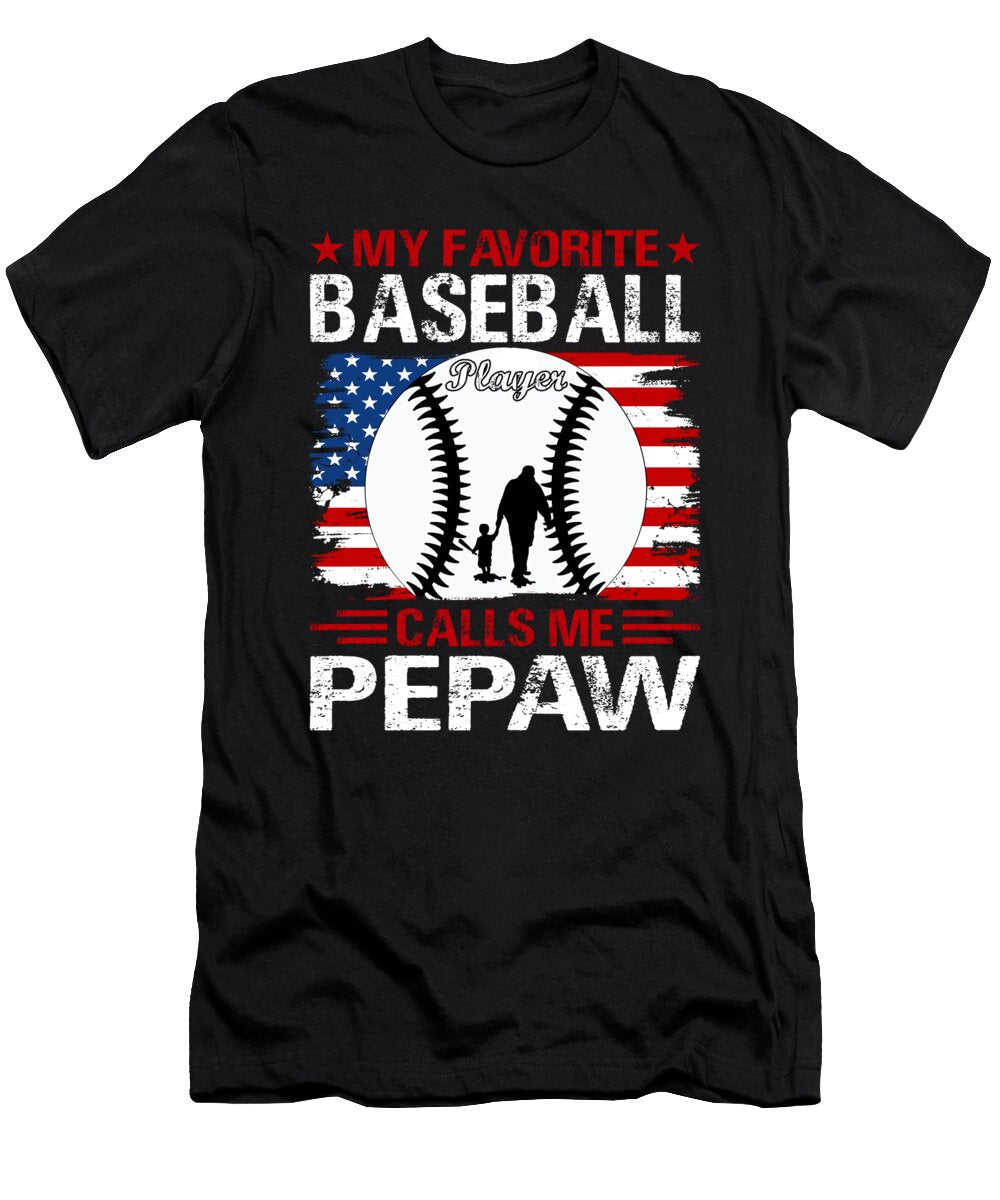 1 My Favorite Baseball Player Calls Me Pepaw Baseball USA Flag Dhbubble T-Shirt