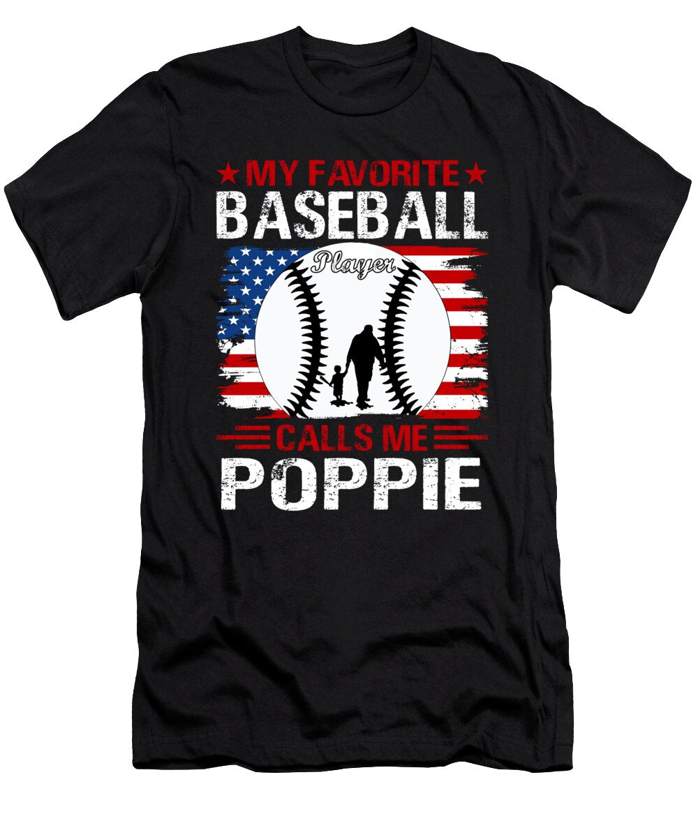 1 My Favorite Baseball Player Calls Me Poppie Baseball USA Flag Dhbubble T-Shirt