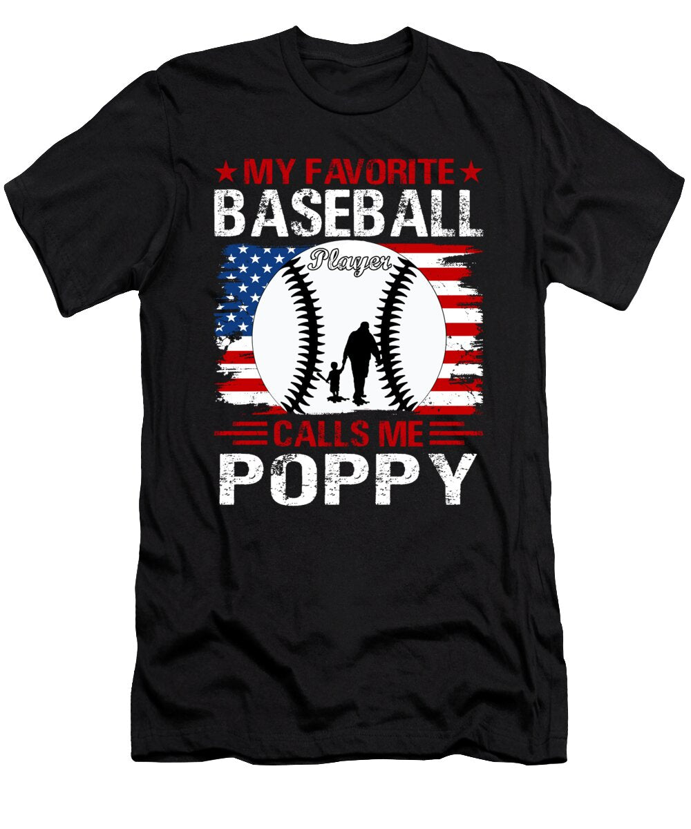 1 My Favorite Baseball Player Calls Me Poppy Baseball USA Flag Dhbubble T-Shirt