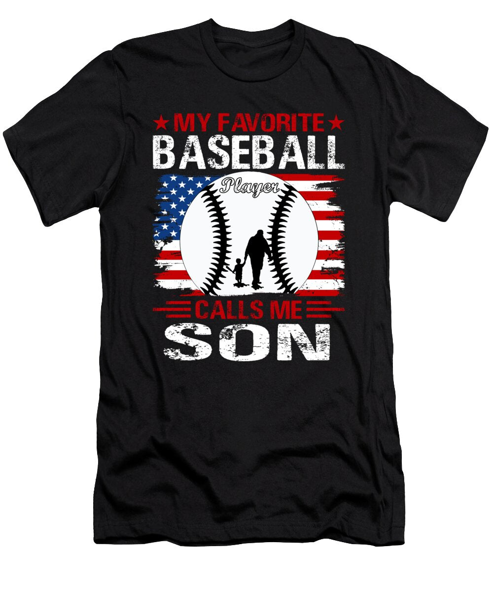 1 My Favorite Baseball Player Calls Me Son Baseball USA Flag Dhbubble T-Shirt
