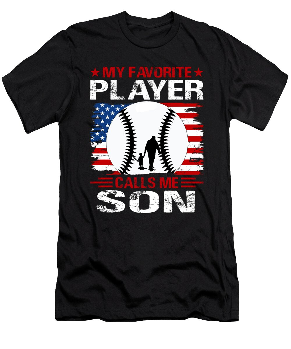 1 My Favorite Player Calls Me Son Baseball USA Flag Dhbubble T-Shirt