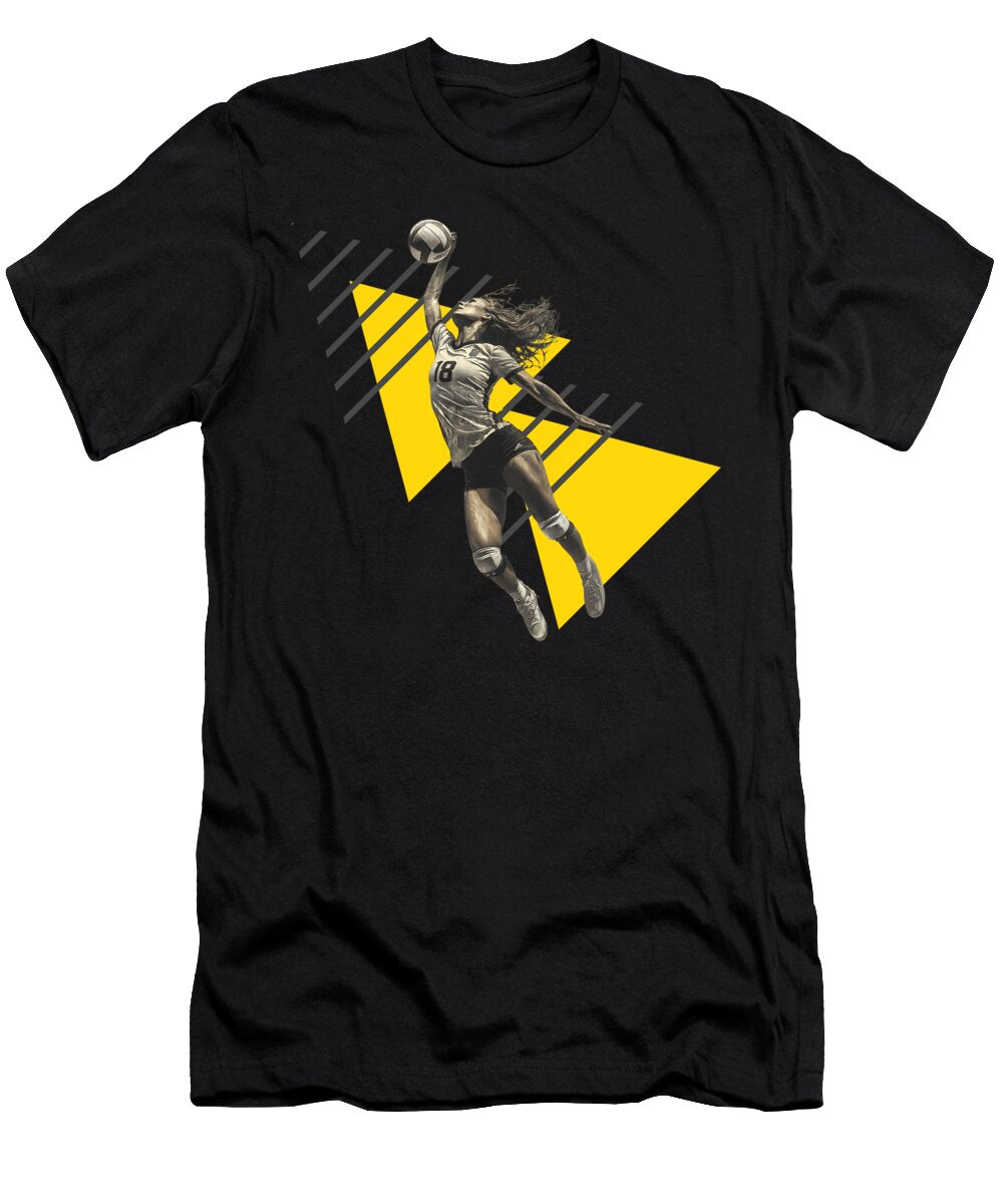 1 Outside Hitter Volleyball Powerful Spiker on Modern Geometric Background Dream Stuff T-Shirt