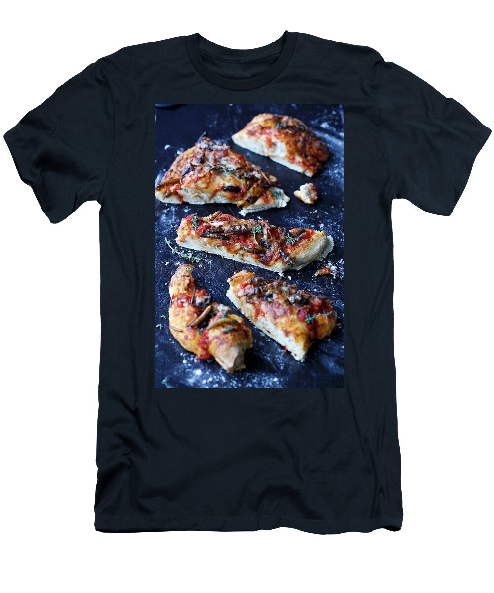 1 Pizza Topped with Zophobas Larvae Mealworms Crickets and Grasshoppers Sandra Krimshandl Tauscher T-Shirt