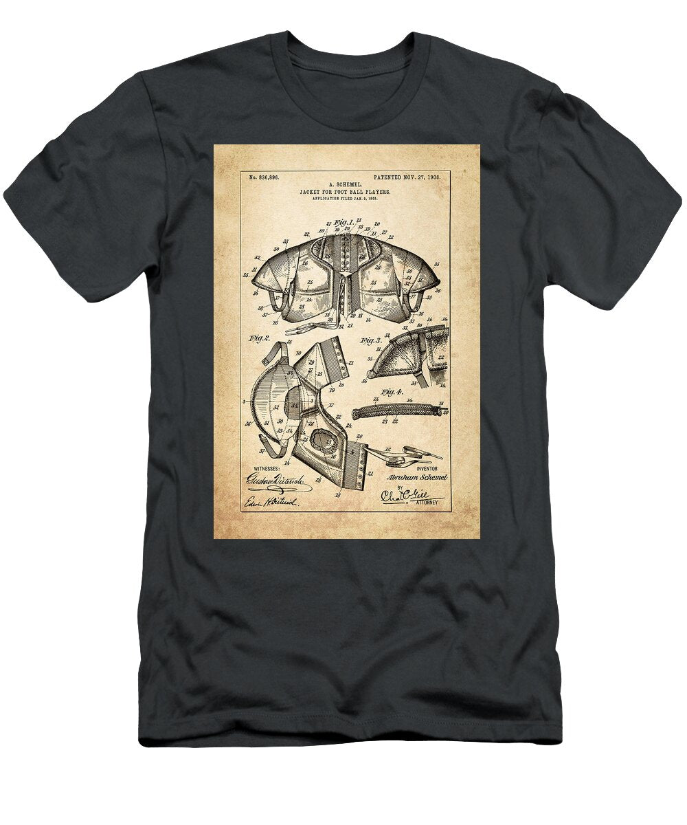 1 Shoulder Pads Patent Patent Drawing for the 1905 Jacket for Football Players By a Schemel Jose Elias Sofia Pereira T-Shirt