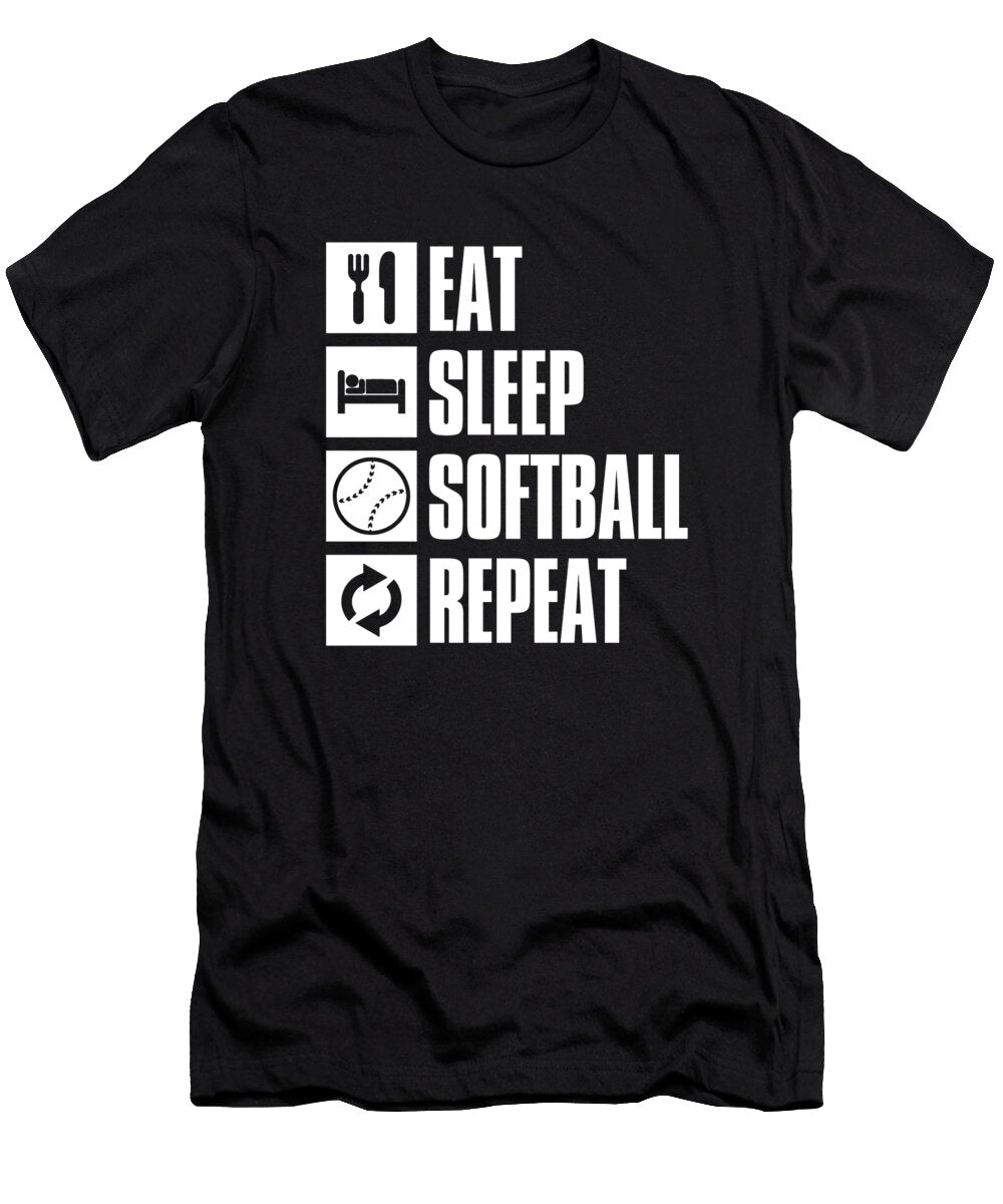 1 Softball Catcher Batter Pitcher Eat Sleep Softball Repeat Crazy Squirrel T-Shirt