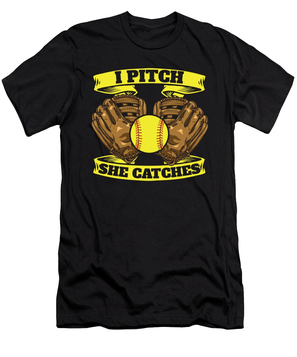 1 Softball Pitcher Batter Catcher I Pitch She Catches Crazy Squirrel T-Shirt