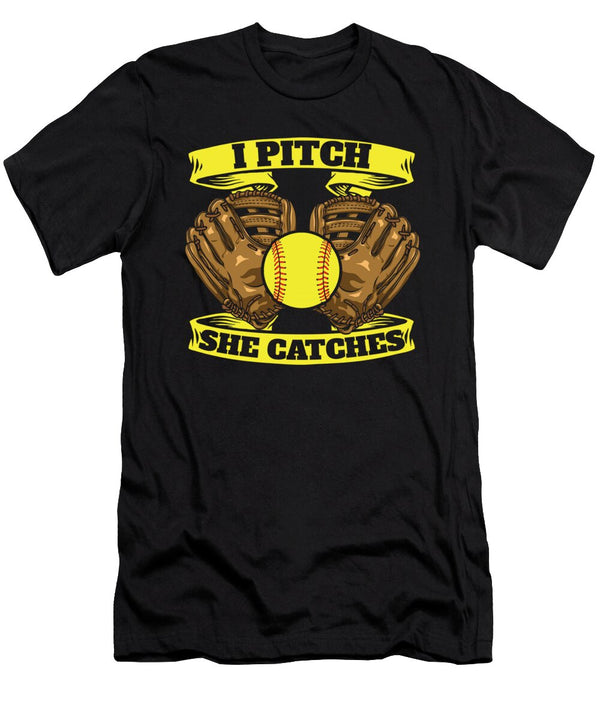 1 Softball Pitcher Batter Catcher I Pitch She Catches Crazy Squirrel T-Shirt
