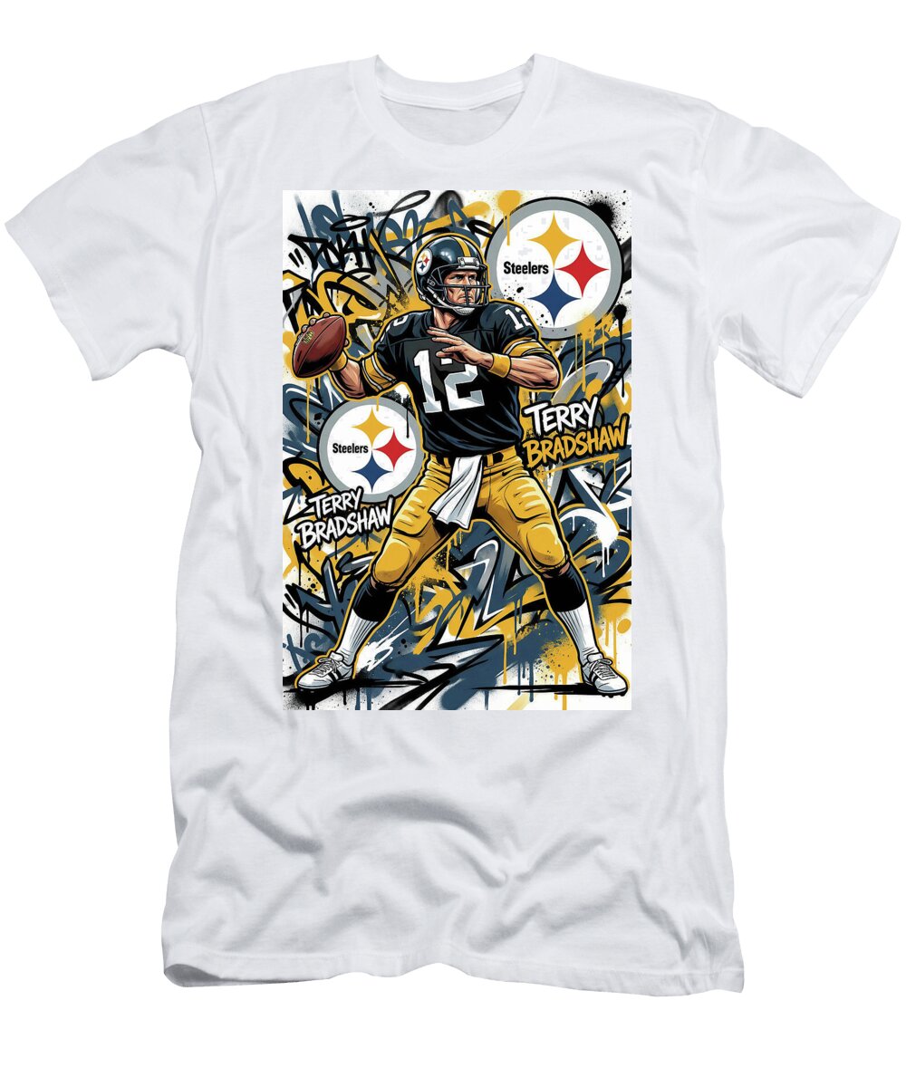 1 Terry Bradshaw Graffiti Poster Football Player NFL Sampadart Gallery T-Shirt