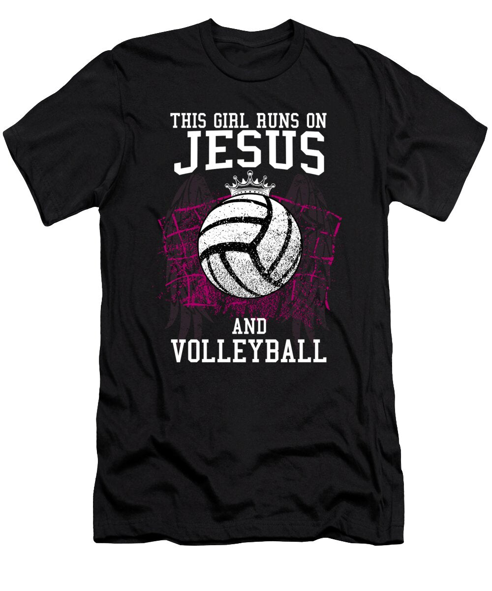 1 This Girl Runs on Jesus and Volleyball Bi Nutz T-Shirt