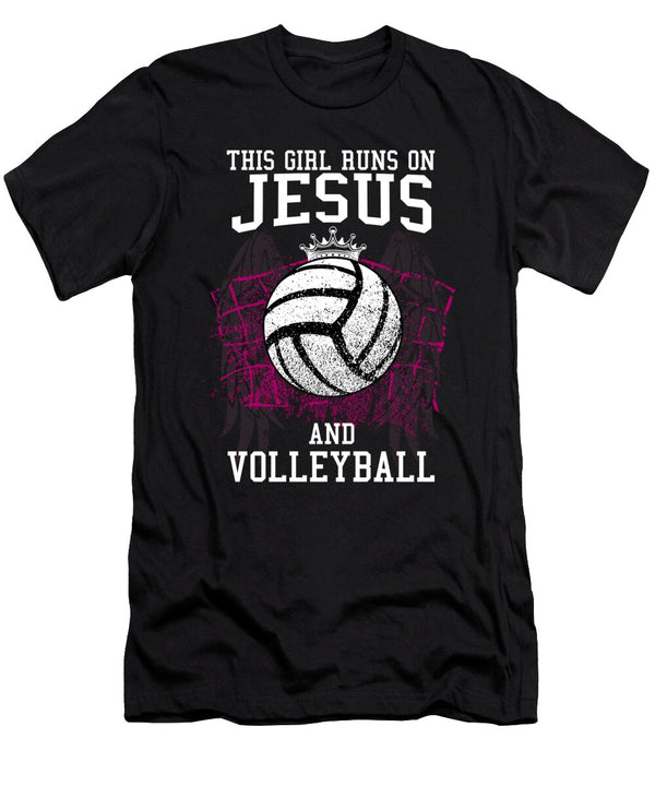 1 This Girl Runs on Jesus and Volleyball Bi Nutz T-Shirt