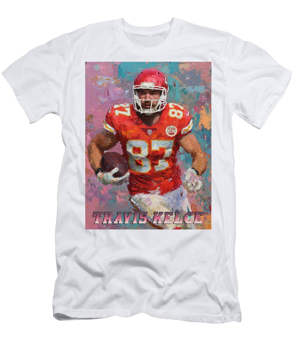 1 Travis Kelce in Action Kevin Walker and Pixel Reverie T-Shirt