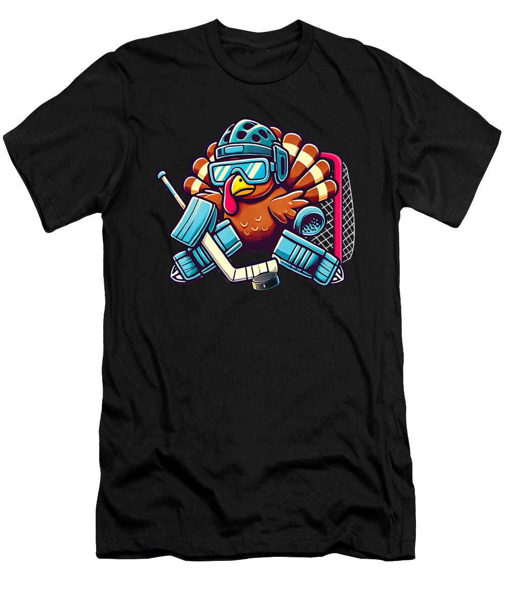 1 Turkey Playing Ice Hockey Goalie Thanksgiving Studi Alex T-Shirt
