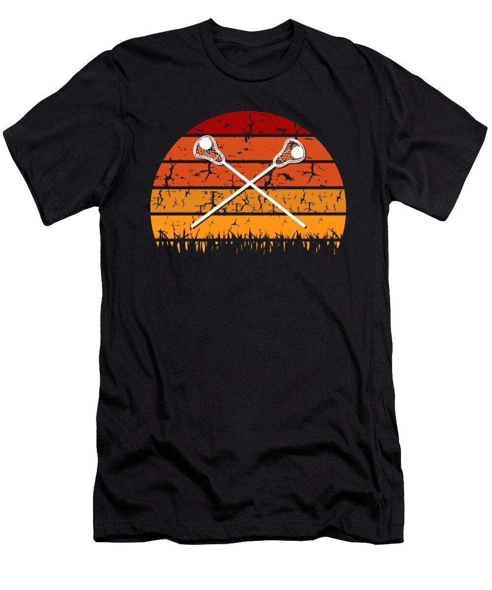 1 Vintage Retro Lacrosse Player Silhouette Sun Gift Lacrosse Player Gift Idea Kanig Designs T-Shirt