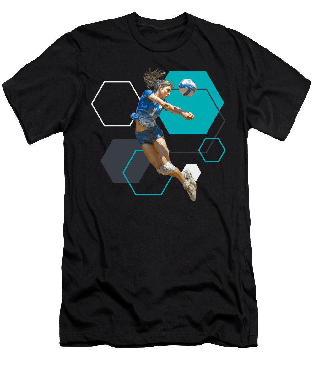1 Volleyball Player Bump Action Dynamic Bump on Geometric Background Dream Stuff T-Shirt
