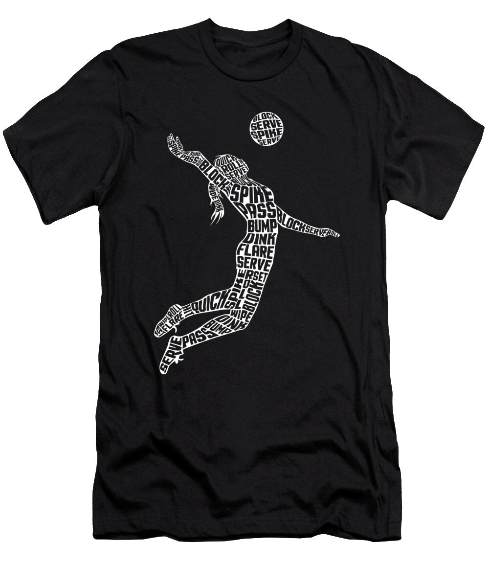 1 Volleyball Silhouette Typographic Woman Player Lance Gambis T-Shirt