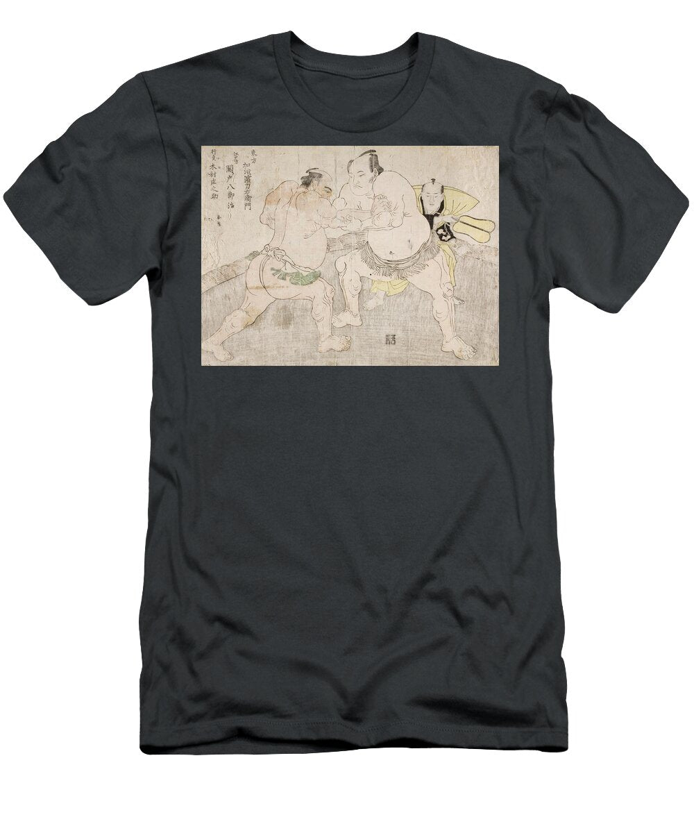 1 Wrestlers Kajigahama Rikiemon of the Eastern Group and Sekinoto Hachiroji of the Edo Tea with the Um Katsukawa Shunsho Japanese T-Shirt