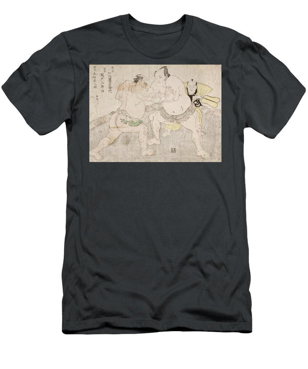 1 Wrestlers Kajigahama Rikiemon of the Eastern Group and Sekinoto Hachiroji of the Edo Tea with the Um Katsukawa Shunsho Japanese T-Shirt
