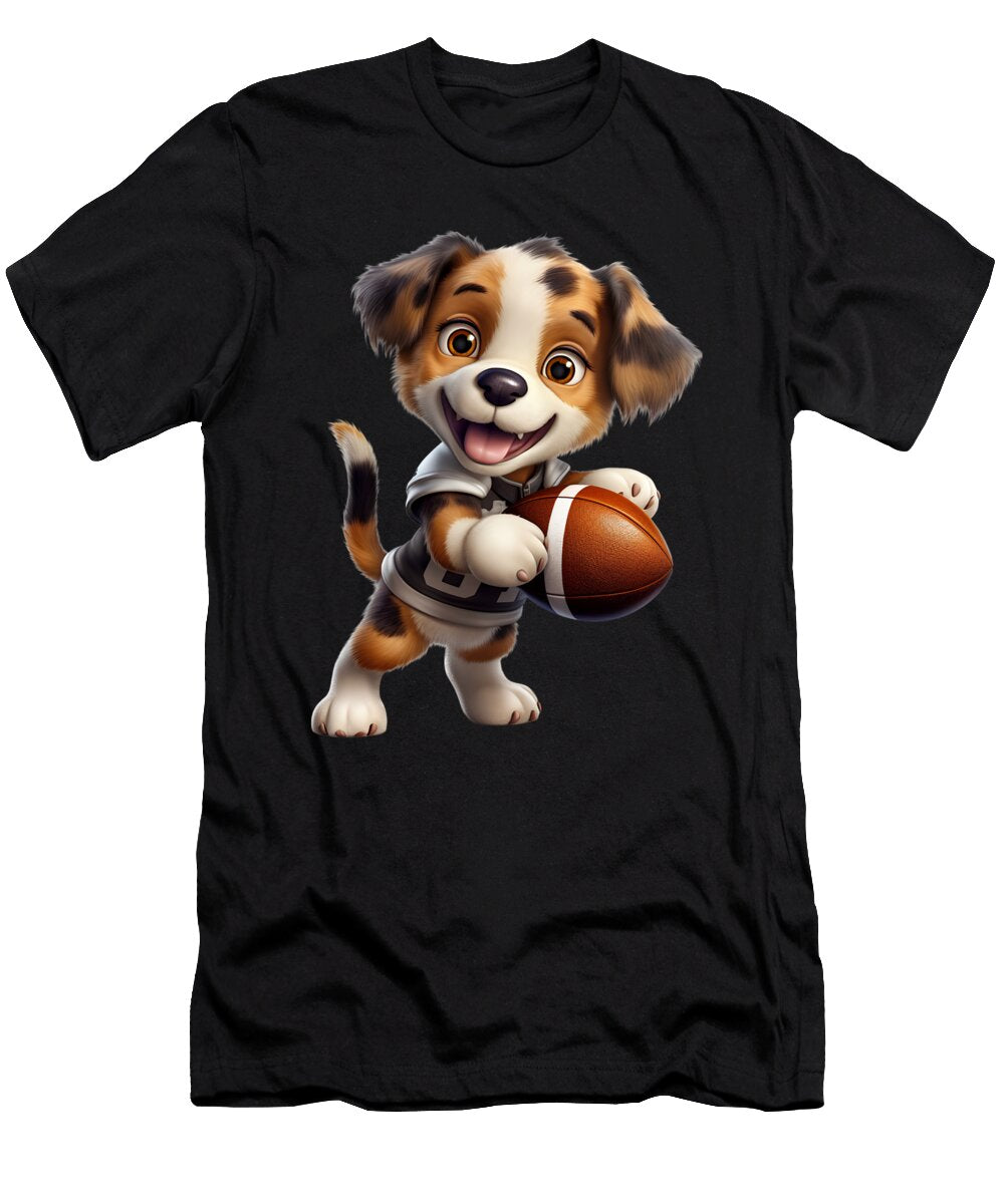 10 American Football Puppy Touchdown Quarterback Linebacker Dog Heidi Joyce T-Shirt